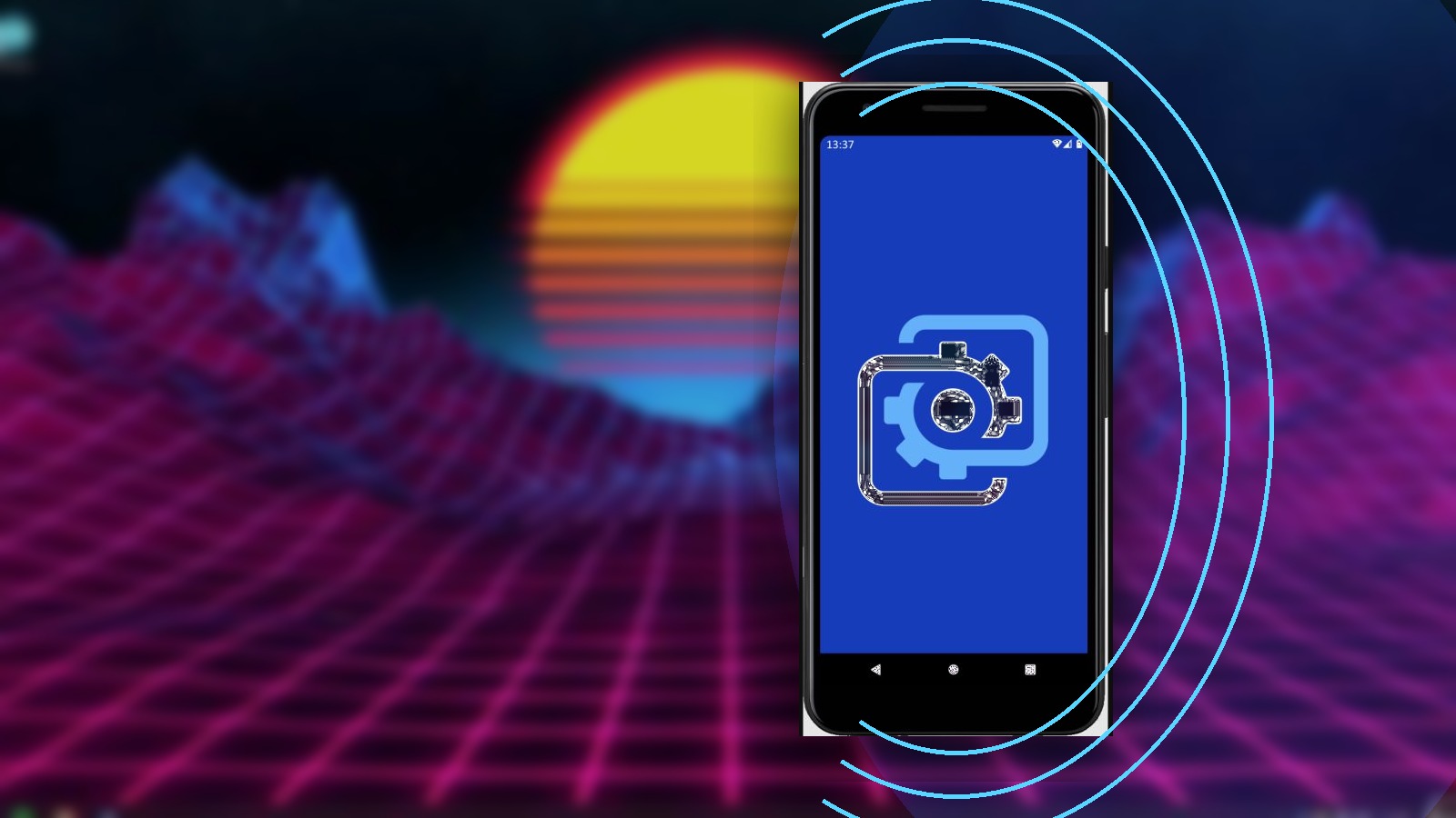 Official Wallpaper Engine Android companion app over a colorful game-themed live wallpaper