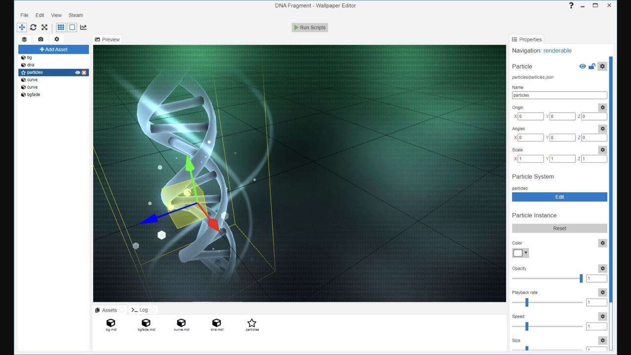 Official Wallpaper Engine editor interface showing a live 3D scene